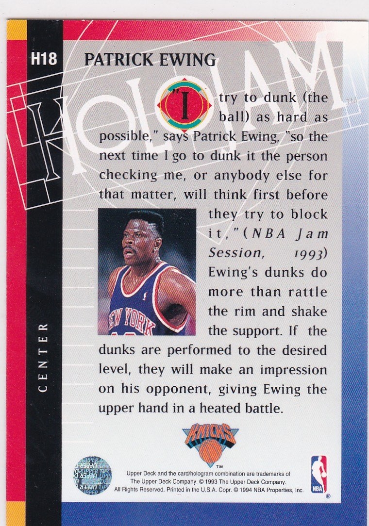 1993 94 Upper Deck Patrick Ewing Holojam Basketball Card H18