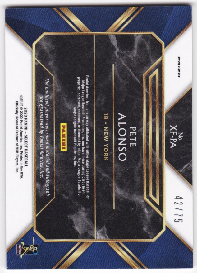 Pete Alonso 2020 Panini Select #XF-PA X-Factor Jersey Auto Holofoil SP