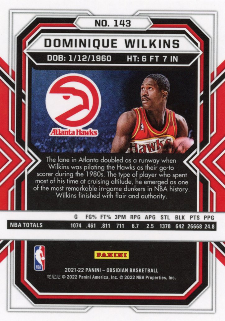 Dominique Wilkins 2021-22 Panini Obsidian #143 - Sports Card King