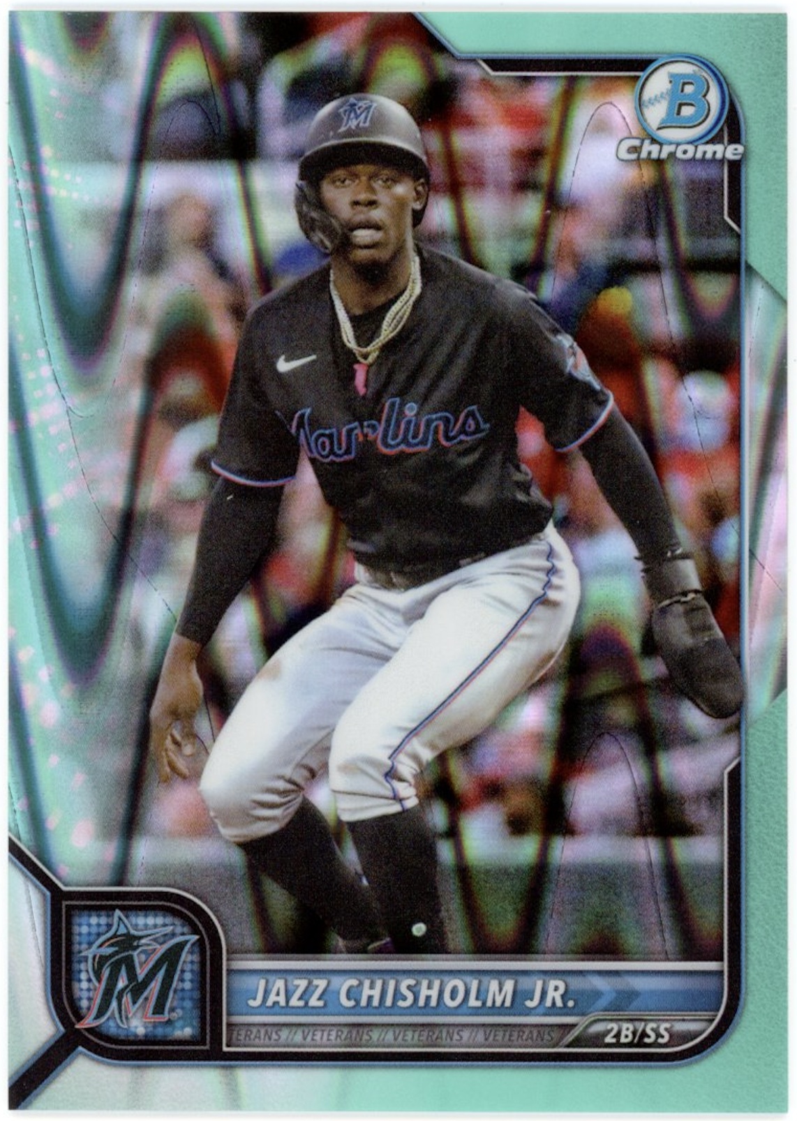 Jazz Chisholm Jr. 2022 Bowman Chrome #61 Aqua Lava Raywave Refractor /199